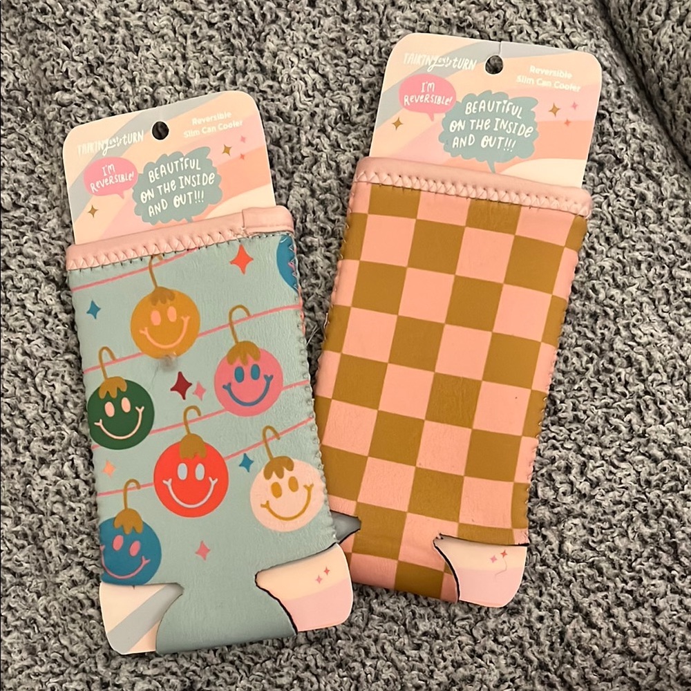 Reversible Coozies with Smiley and Checkered Patterns